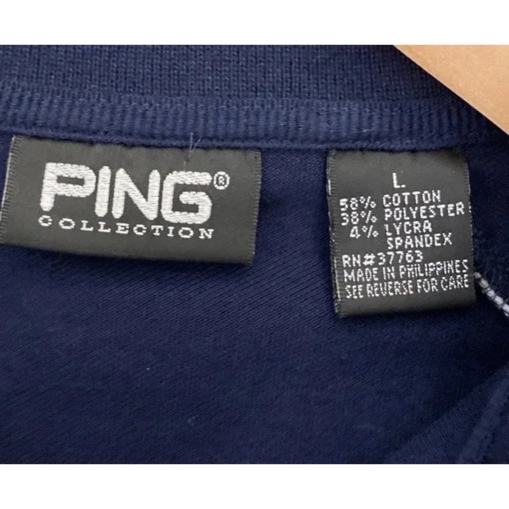 VTG Ping Collection Polo‎ Shirt Men L Navy Blue Short Sleeve Logo Retro Golf Y2K